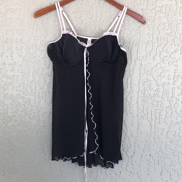 Victoria's Secret Other - Victoria’s Secret Black Sheer Mesh Tie Front Babydoll Lingerie